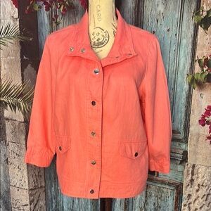 Chico’s Peach Linen Snap button jacket, size 8 or Chico’s 1, excellent condition